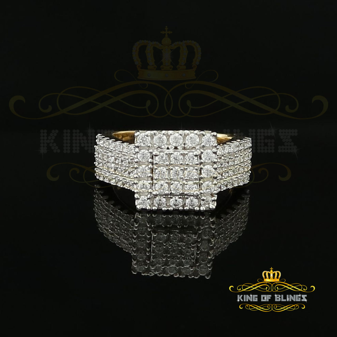 King Of Bling's 925 Sterling Yellow Silver Square Cubic Zirconia 12.50ct Womens Ring Size 7 KING OF BLINGS
