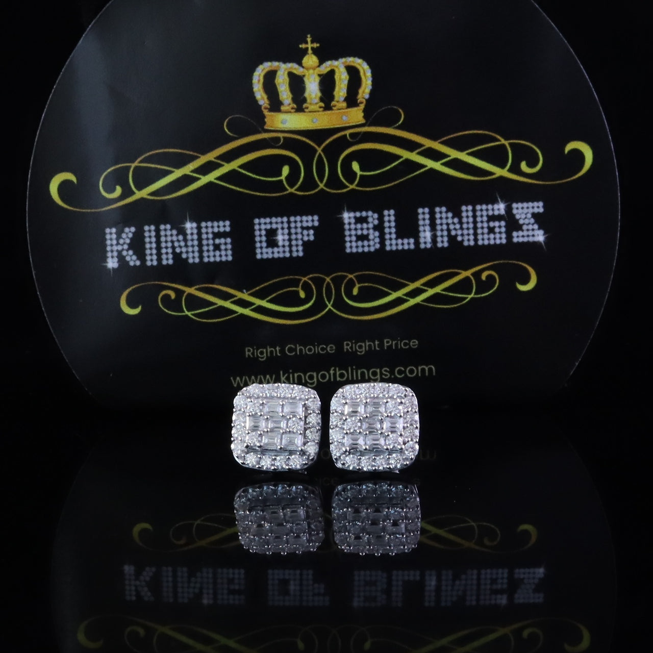 King of Bling's 925 White Silver 1.50ct VVS 'D' Baguette Moissanite Men's/Womens Stud Earrings