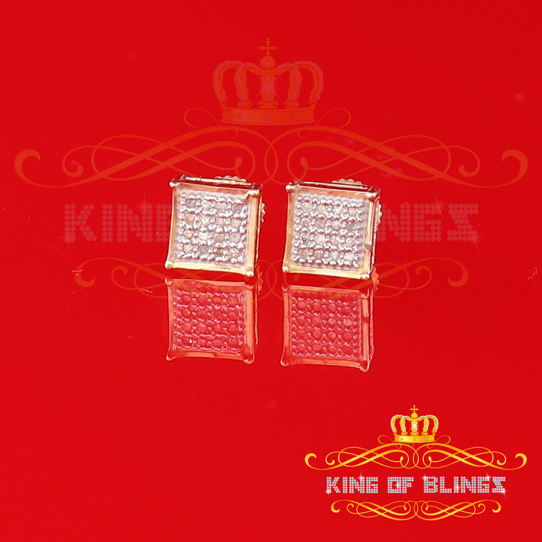 King of Blings-0.10ct Diamond Stud Earrings For Women Yellow 925 Sterling Silver Stud For Men
