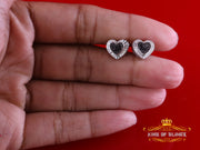 King Of Bling's Aretes Para Hombre Heart 925 White Silver 0.12ct Black Diamond Ladies Earrings KING OF BLINGS