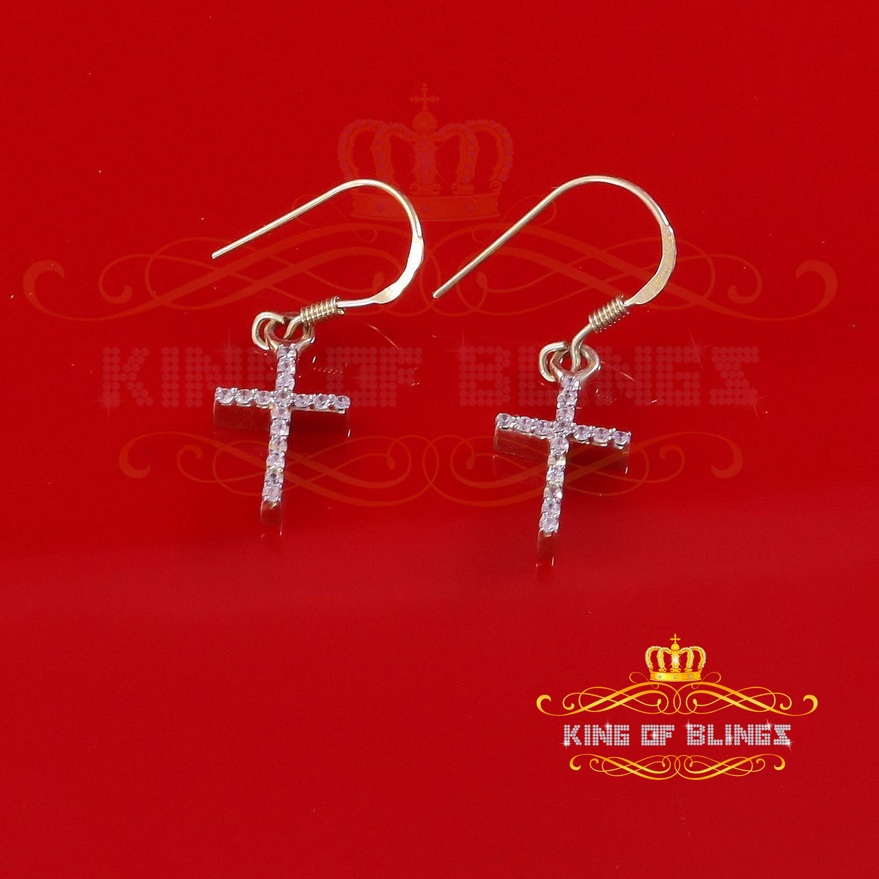 King of Bling's Yellow 0.40ct Sterling 925 Silver Hip Hop Cross Dangling Women's & Men's Earring