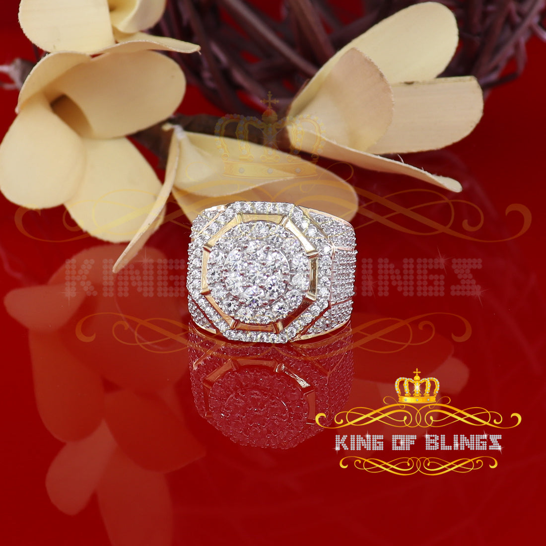 King Of Bling's 925 Silver Yellow 8.40ct Cubic Zirconia Wide Men Adjustable Ring From SZ 9 to 11 KING OF BLINGS