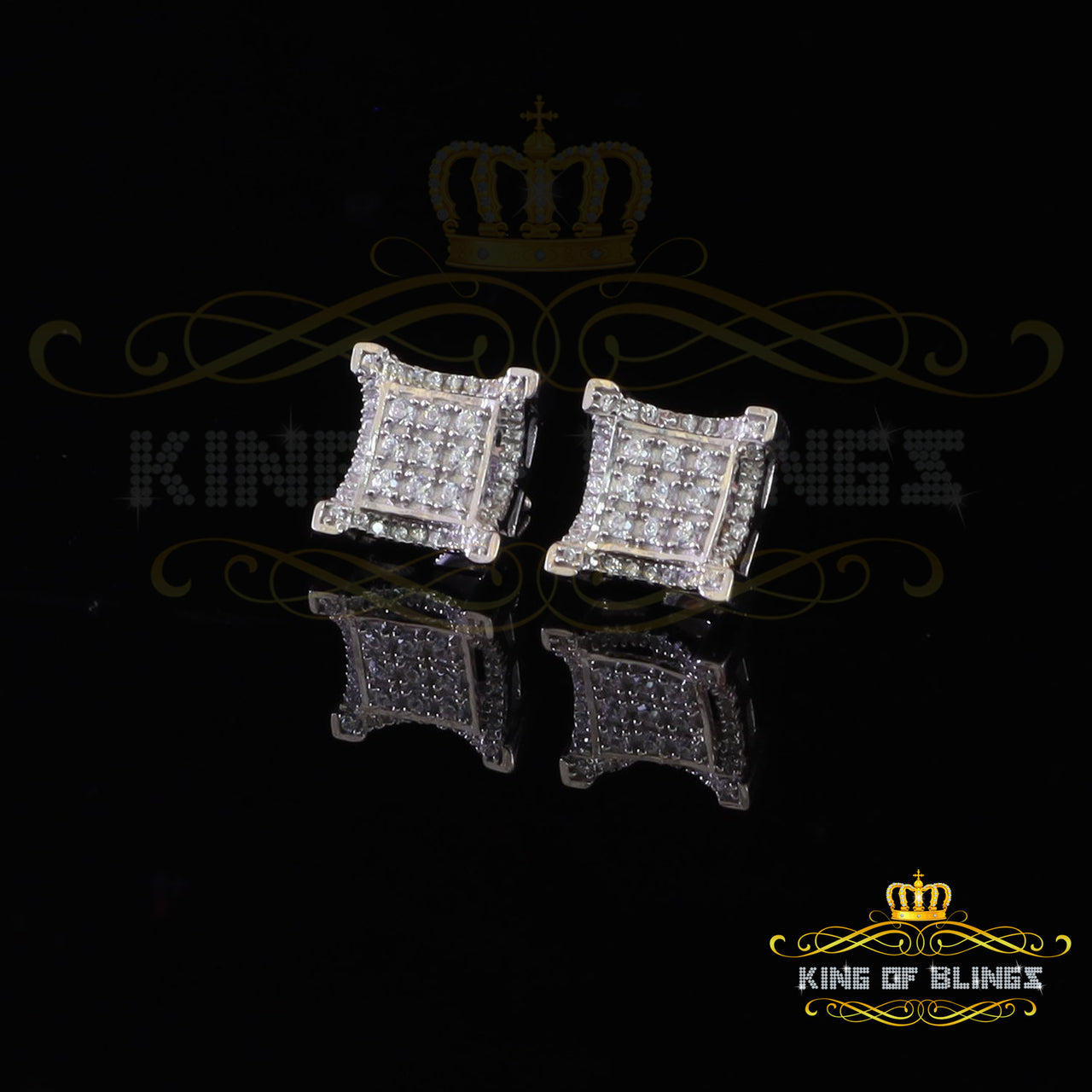 King of Bling's Elegant Square White 925 Silver Screw Back 1.05ct Cubic Zirconia Women Earrings
