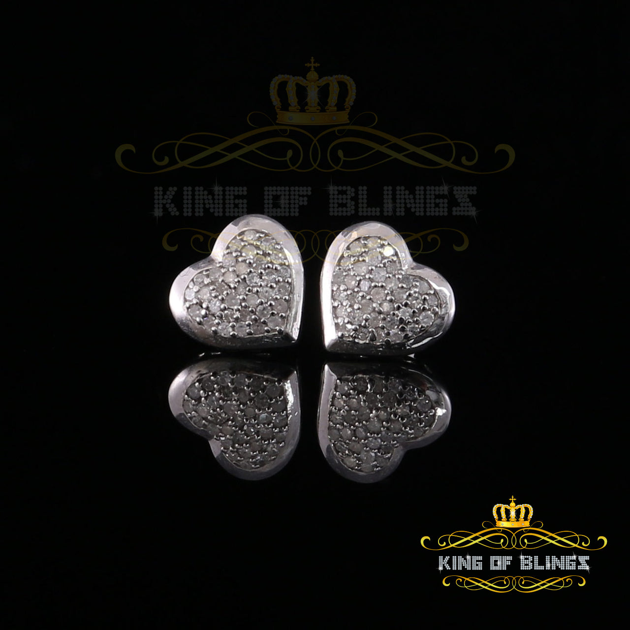 King Of Bling's Heart 925 White Silver 0.25ct Diamond Women's & Men's Fashion Style Earring