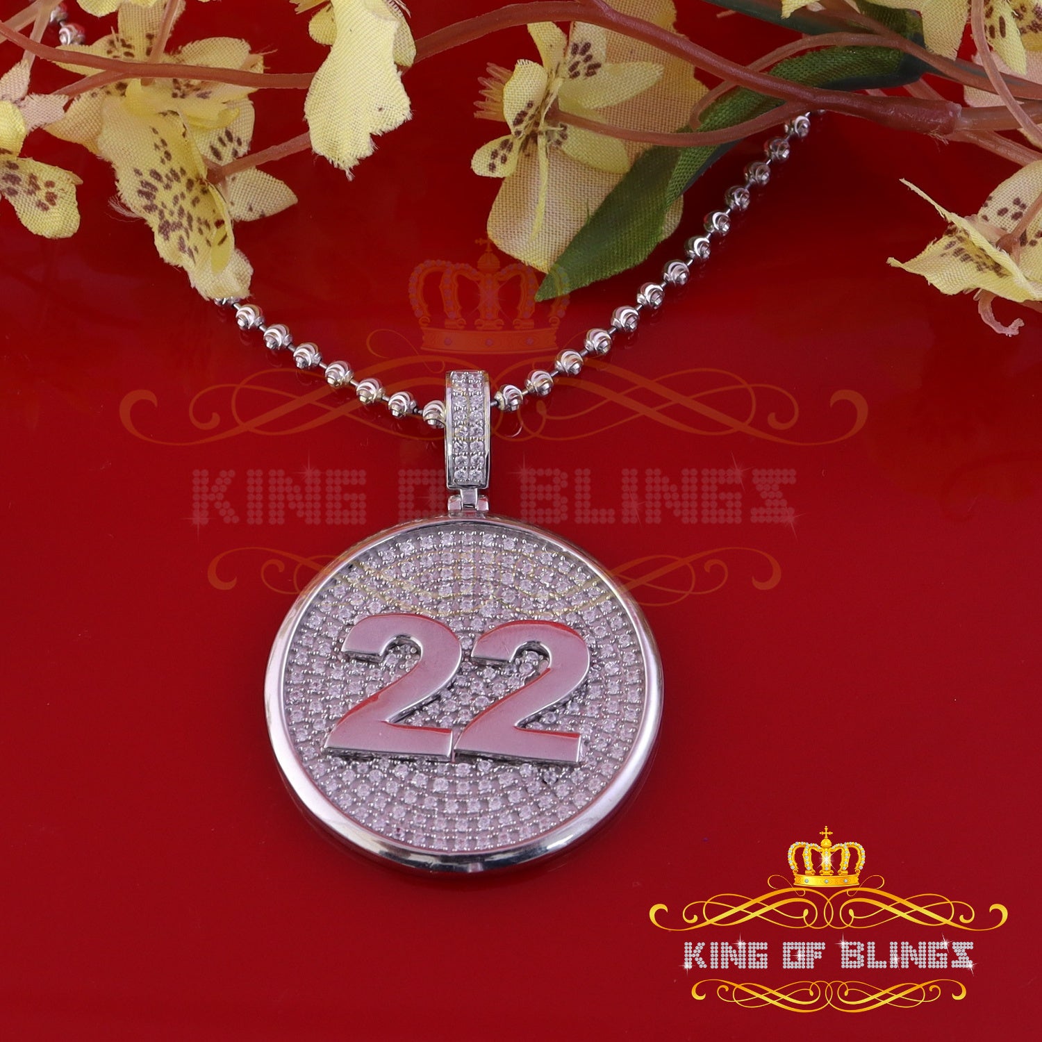 Create Custom Design in Cubic Zirconia Silver White "1.50" Round #22 Lucky Charm Pendant KING OF BLINGS