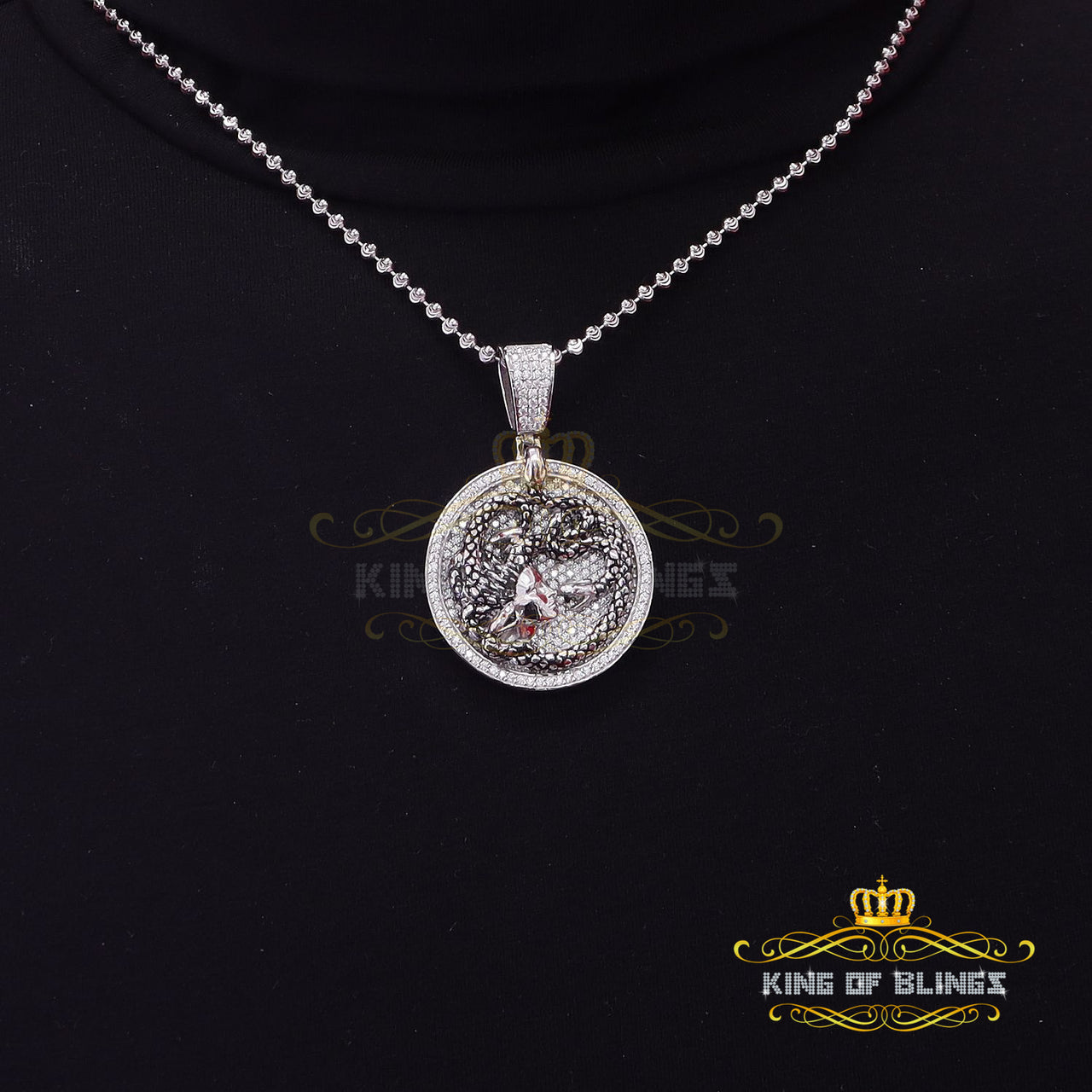 King Of Bling's Men's 'VVS ' IF'D' Moissanite 5.00CT Silver MEDUSA '1.50 'Circle White Pendant