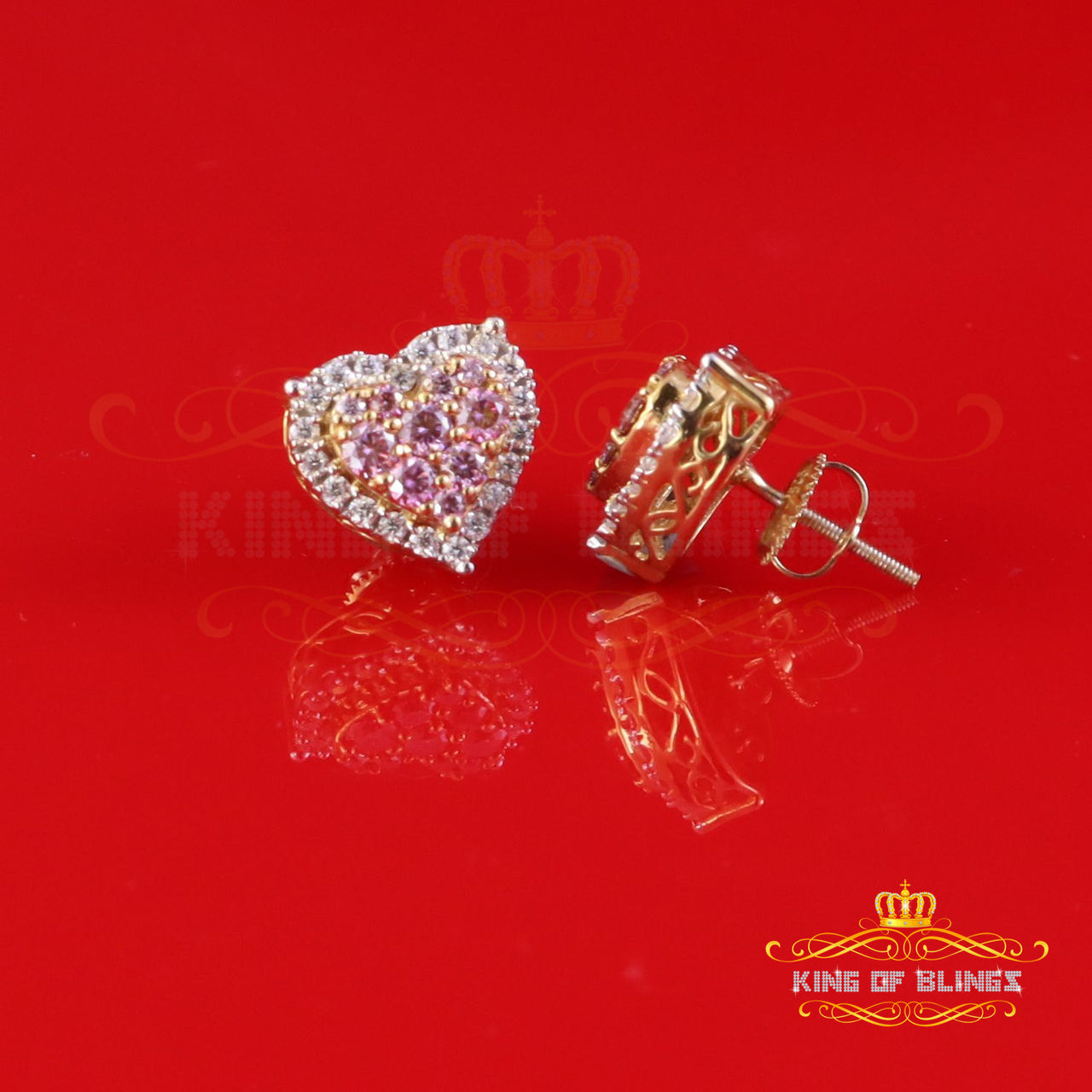 King  of Bling's New Men's/Women's 1.66 ct VVS D Pink Moissanite 925 Silver Yellow Heart Earrings