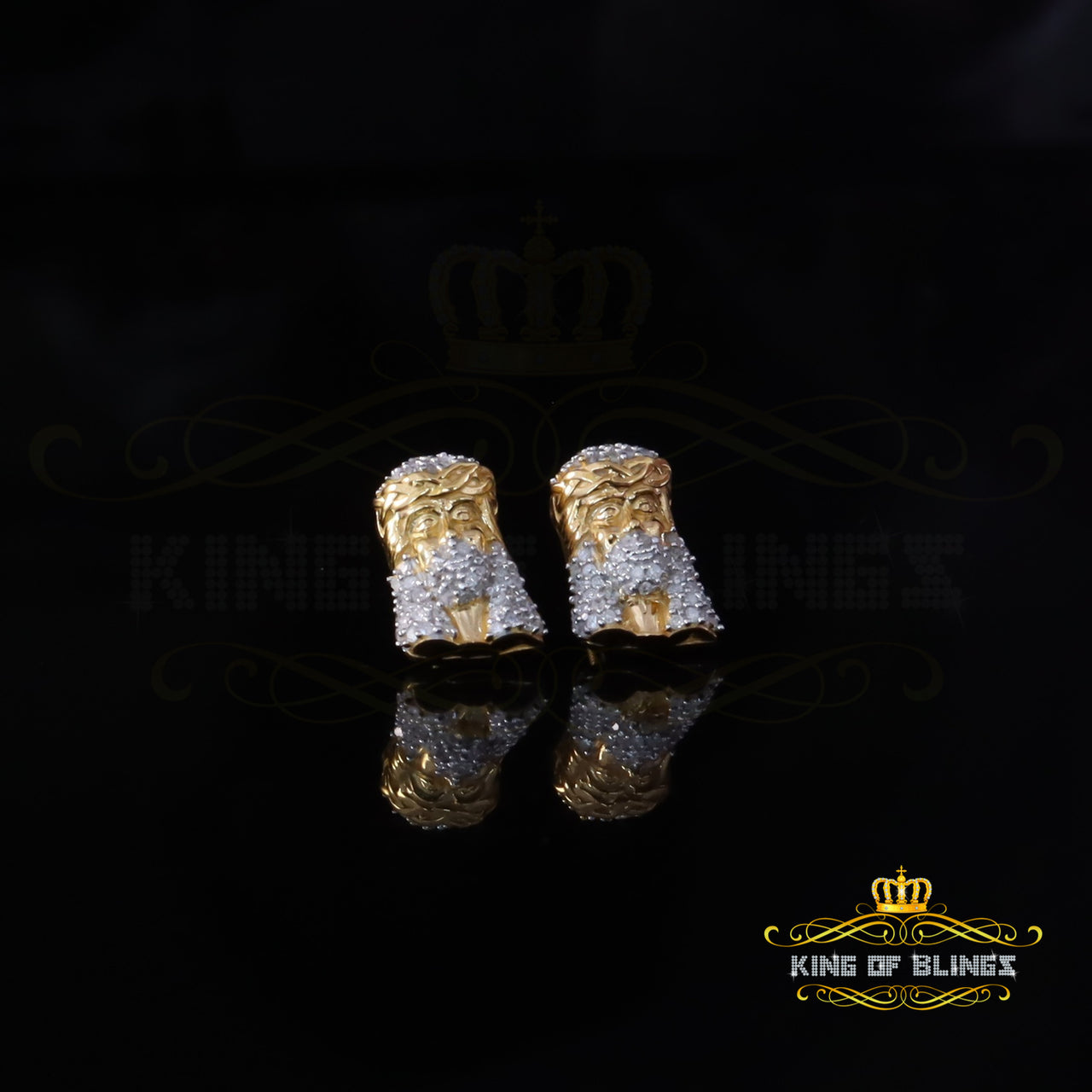 King of Blings-0.50ct Diamond 925 Sterling Silver Yellow for Men's & Women Stud JESUS Earring King of Blings