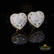 King of Bling's Yellow Silver 1.00ct VVS 'D' Moissanite Floral Heart Stud Earring Men's/Womens KING OF BLINGS