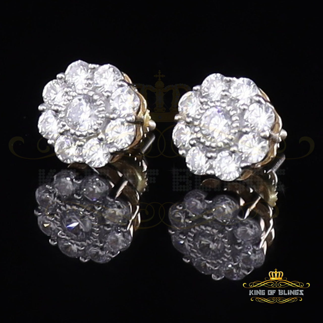 King of Bling's 925 Yellow Silver 2.1ct Cubic Zirconia Women's & Men's Hip Hop Floral Earrings KING OF BLINGS
