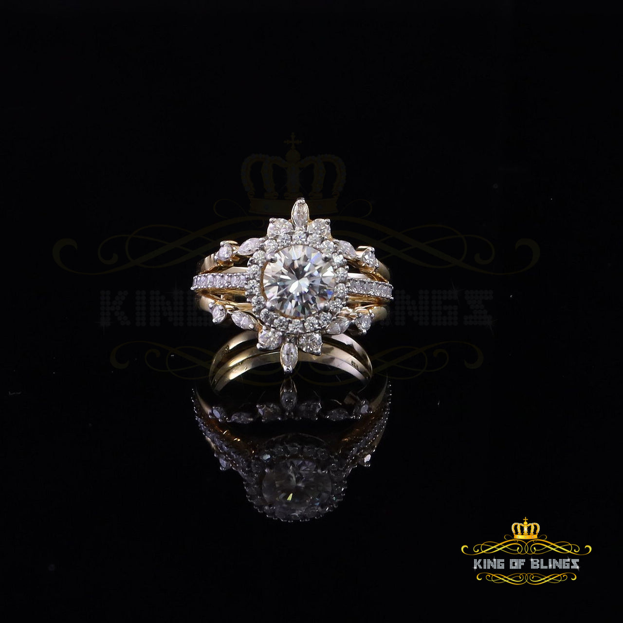 King of Bling's 925 Yellow Silver Solitaire Enhancer Guard Wrap Ring Insert 1.66ct Moissanite