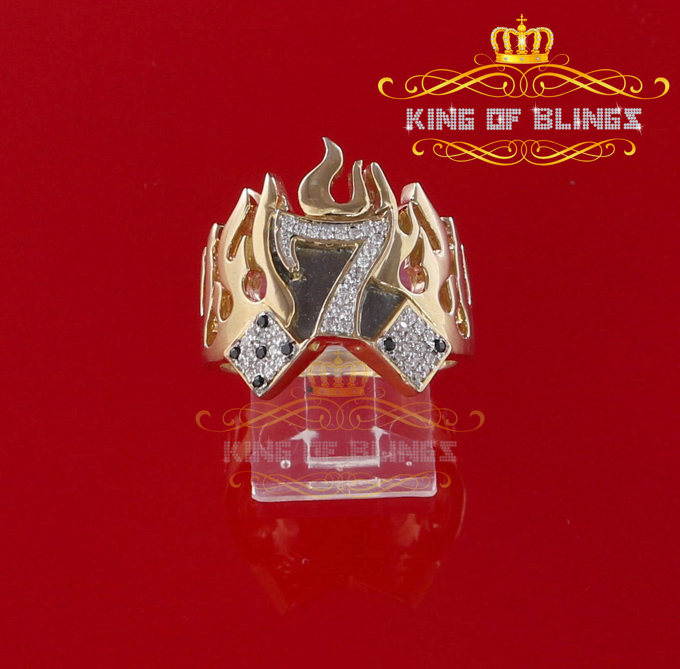 King Of Bling's Yellow 0.40ct Cubic Zirconia Silver Crown7 Men's Adjustable Ring From SZ 9 to 11 KING OF BLINGS
