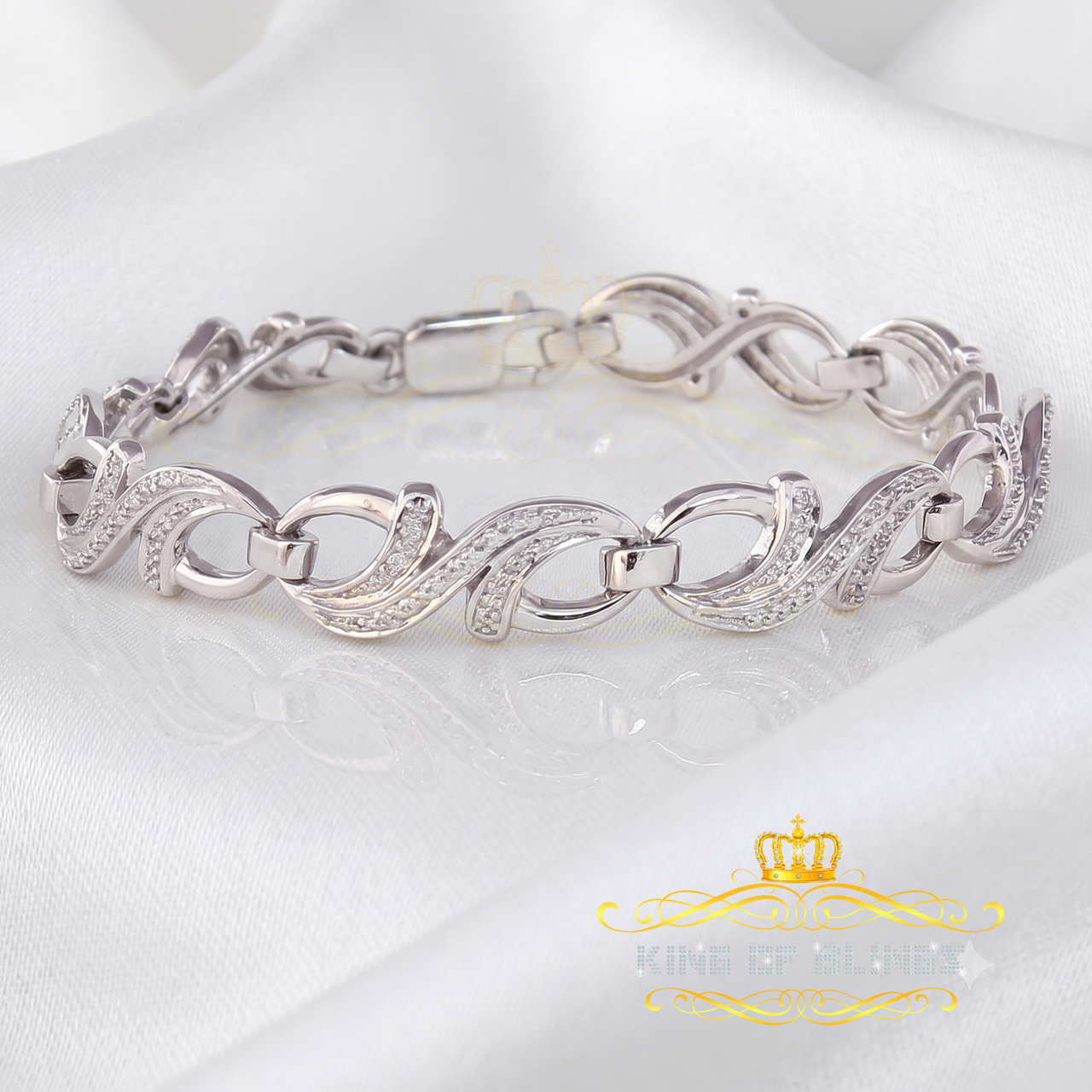 King Of Bling's 925 Silver Genuine 0.20CT Diamond White Infinity Women's Bracelet Size 7 Inch KING OF BLINGS