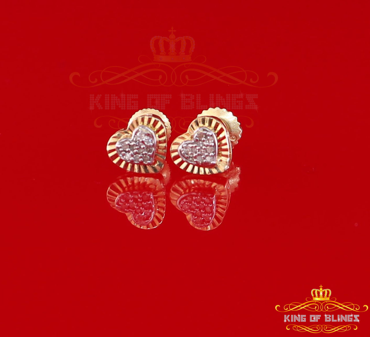 King of Blings-Aretes Para Hombre Heart 925 Yellow Silver 0.05ct Diamond Women & Men Earring KING OF BLINGS