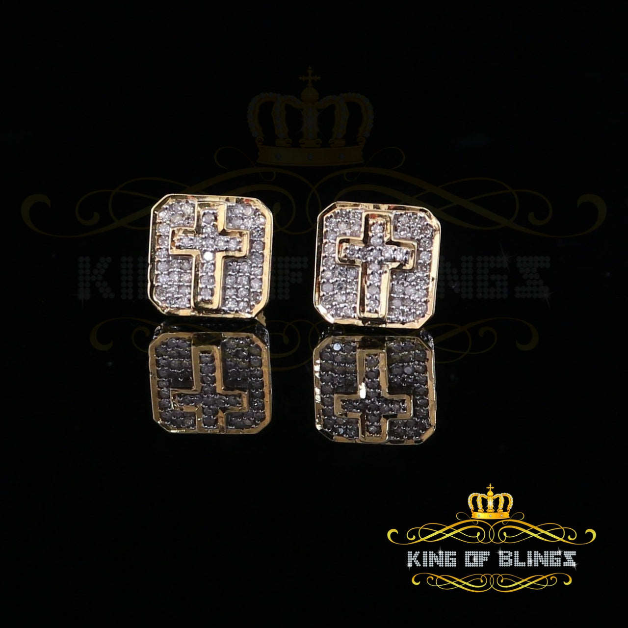 King Of Bling's 10K Real Yellow Gold Real Diamond 0.25CT Men's/Women's Square Stud Micro Earring