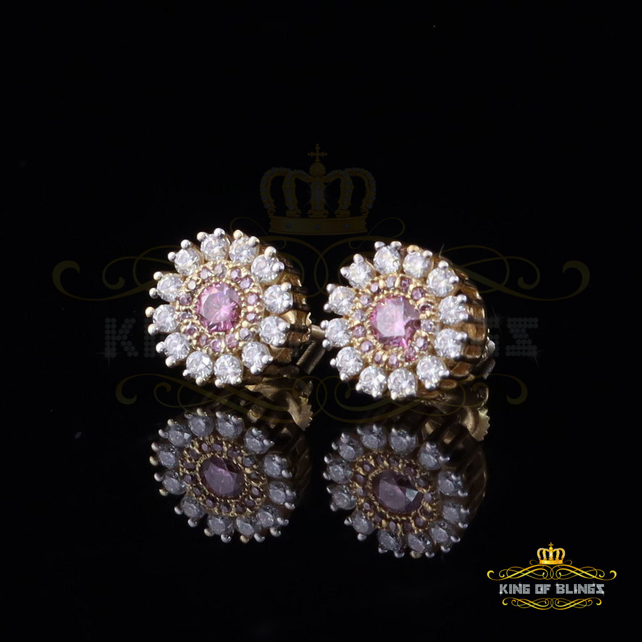 Men's/Women's 925 Silver Yellow 1.00ct VVS 'D' Pink Moissanite Round Stud Earrings