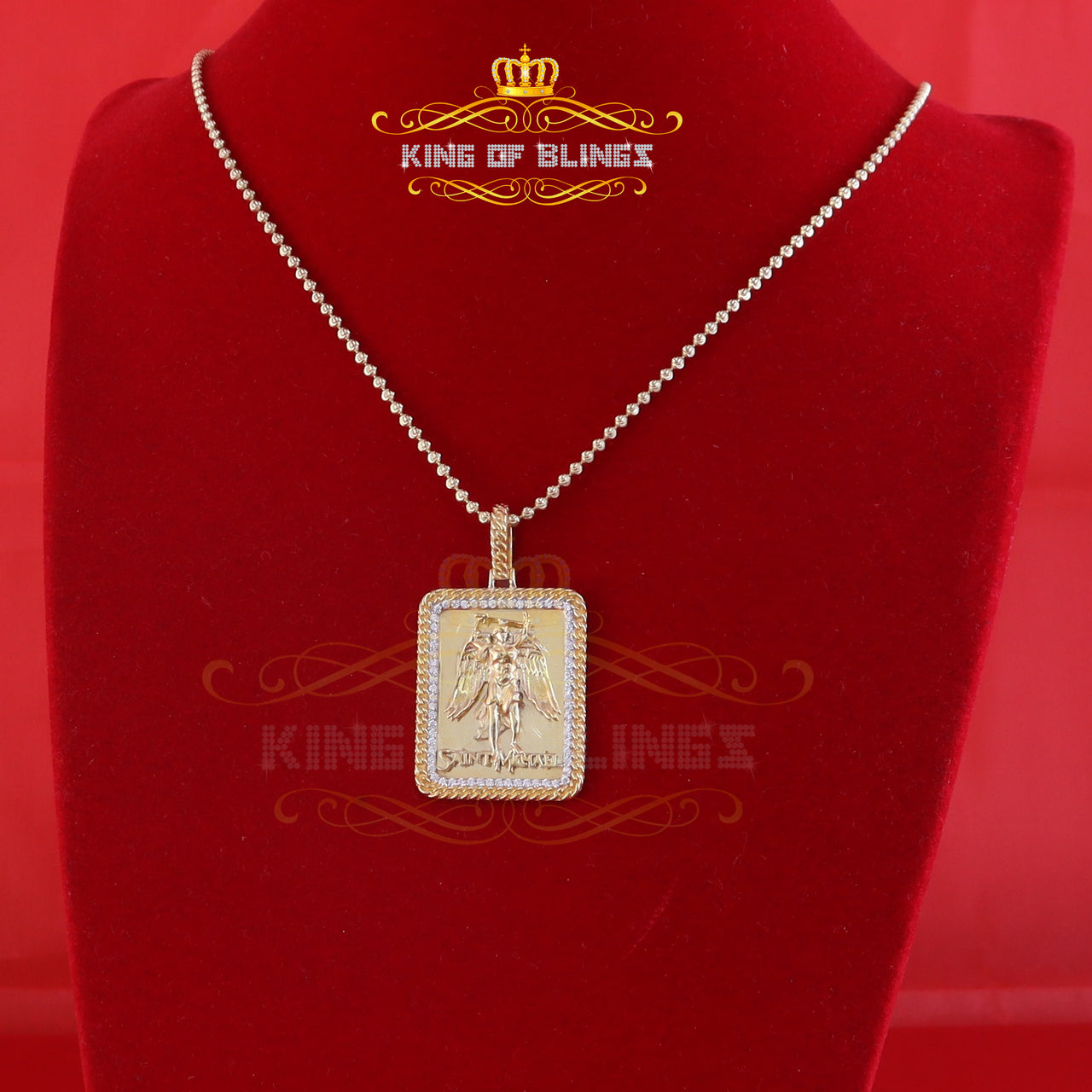 Men's 925 Silver 0.66ct CZ Square SAINT MICHEAL Yellow 1.00 inch 3D Pendant KING OF BLINGS
