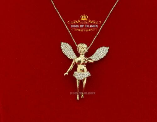 King Of Bling's Beautiful Angel Yellow Sterling Silver Pendant with 1.38ct Cubic Zirconia Stone KING OF BLINGS