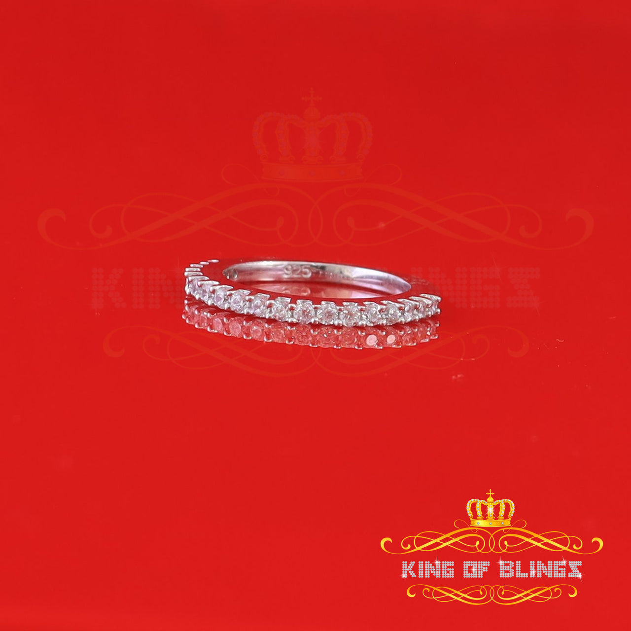 King Of Bling's1.00ct Cubic Zirconia Sterling White Silver Round Engagement Women's Ring SZ 7.5