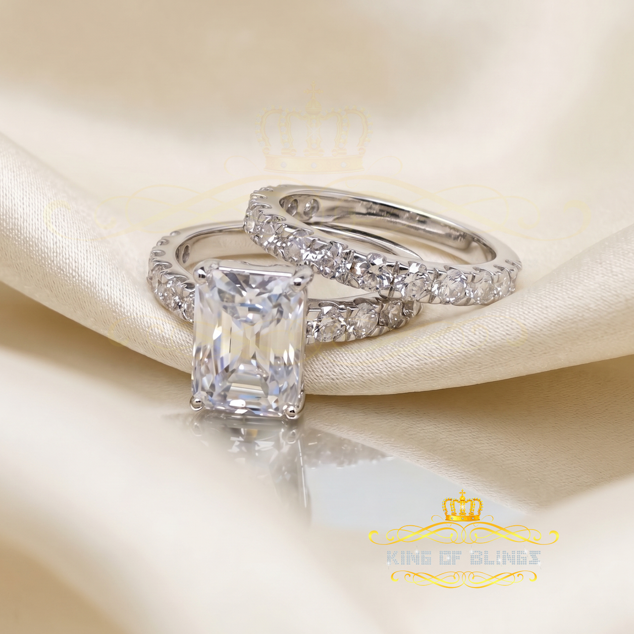 King of Bling's 925 Silver Mens/Women Bridal Rings Emerald Shape Size 8 White 7.00ct Moissanite KING OF BLINGS
