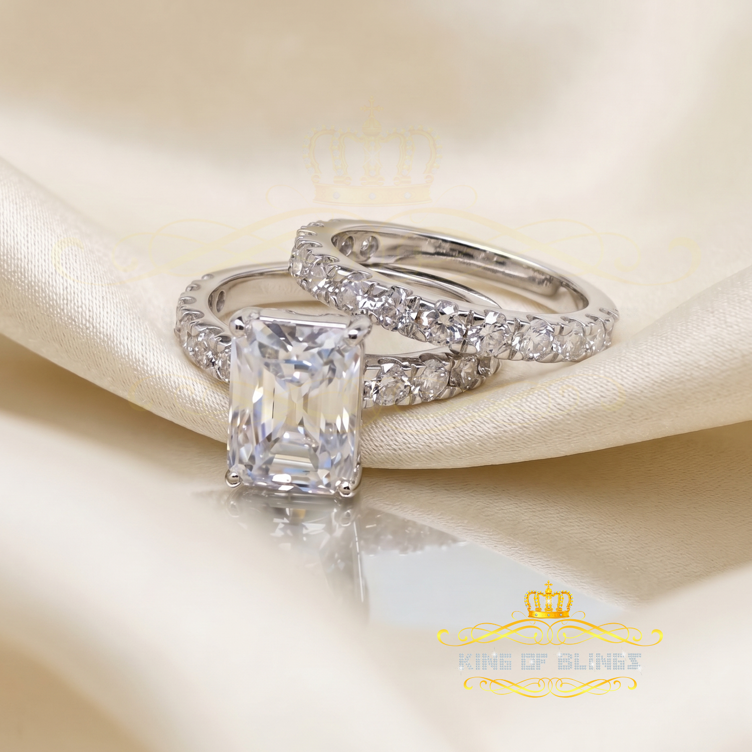 King of Bling's 925 Silver Mens/Women Bridal Rings Emerald Shape Size 8 White 7.00ct Moissanite KING OF BLINGS