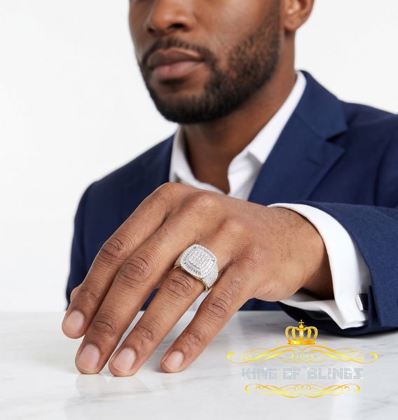 King of Bling's Yellow 925 Silver 6.50ct VVS 'D' Moissanite Stone Square Men's Rings Size 10
