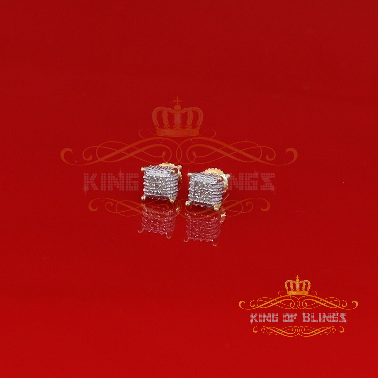 King of Blings-Aretes Para Hombre 0.05ct Diamond 925 Silver Women & Men Square Yellow Earrings