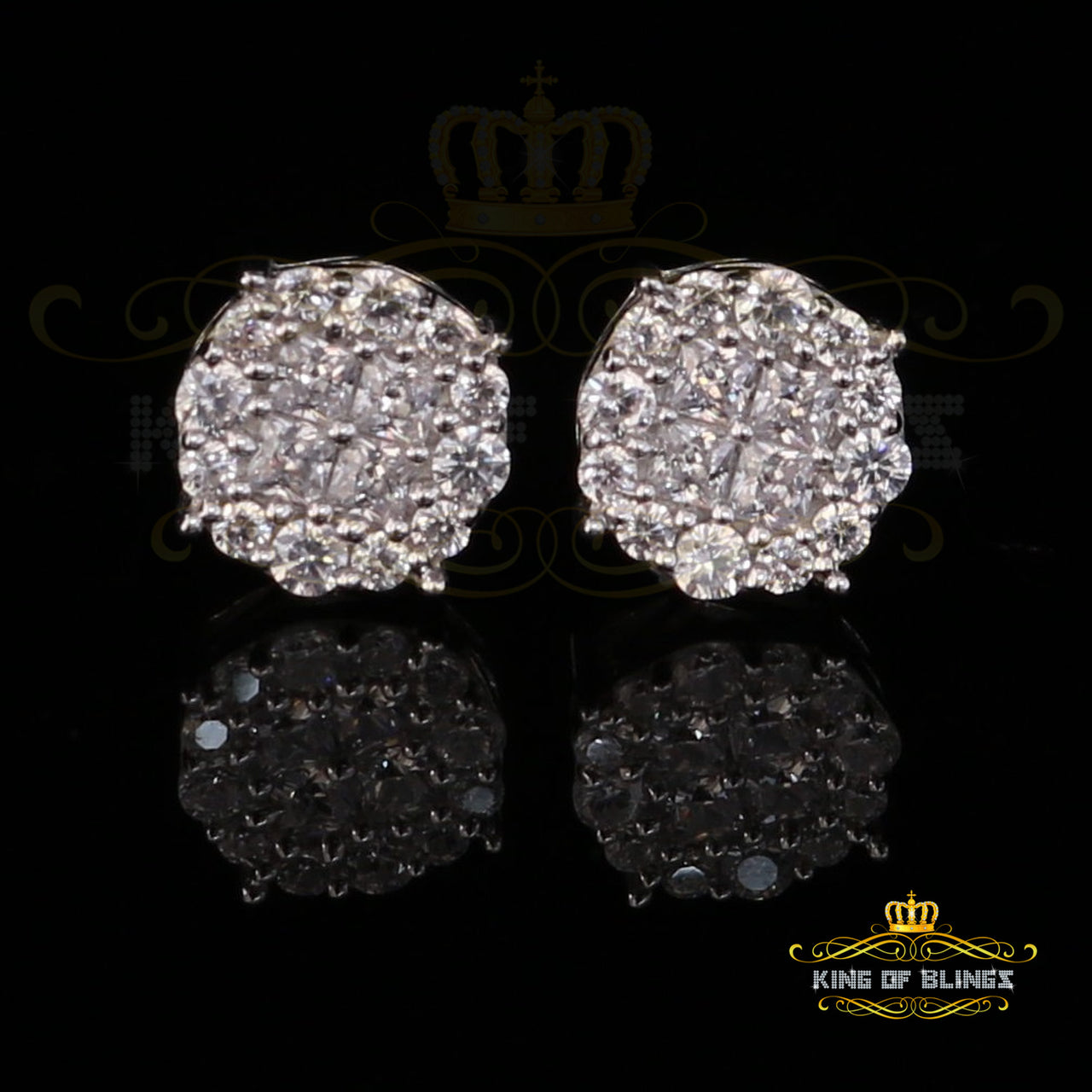 King of Blings- 925 White Sterling Silver 0.96ct Cubic Zirconia Women's Hip Hop Flower Earrings KING OF BLINGS