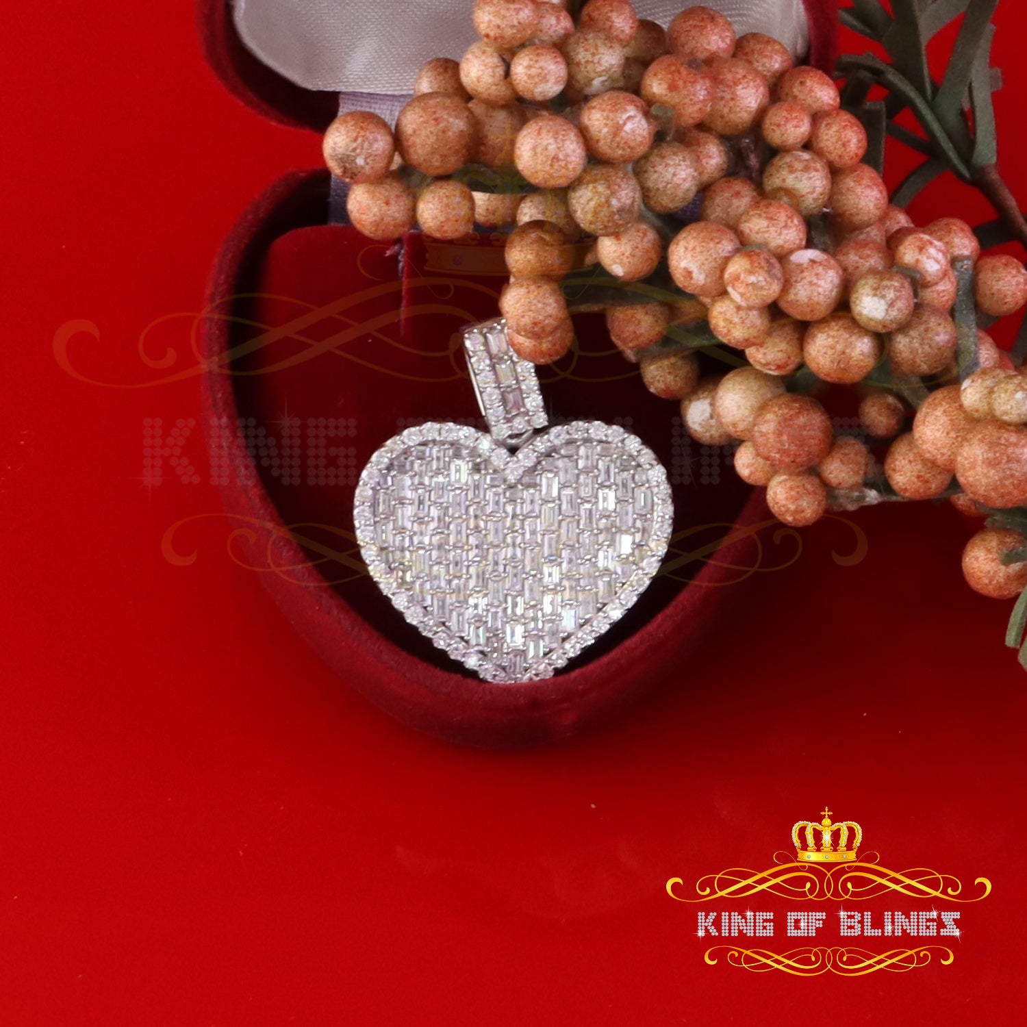 King Of Bling's 925 Sterling White Silver 6.50ct VVS D Clr. Moissanite Heart Pendant Men/ Womens KING OF BLINGS