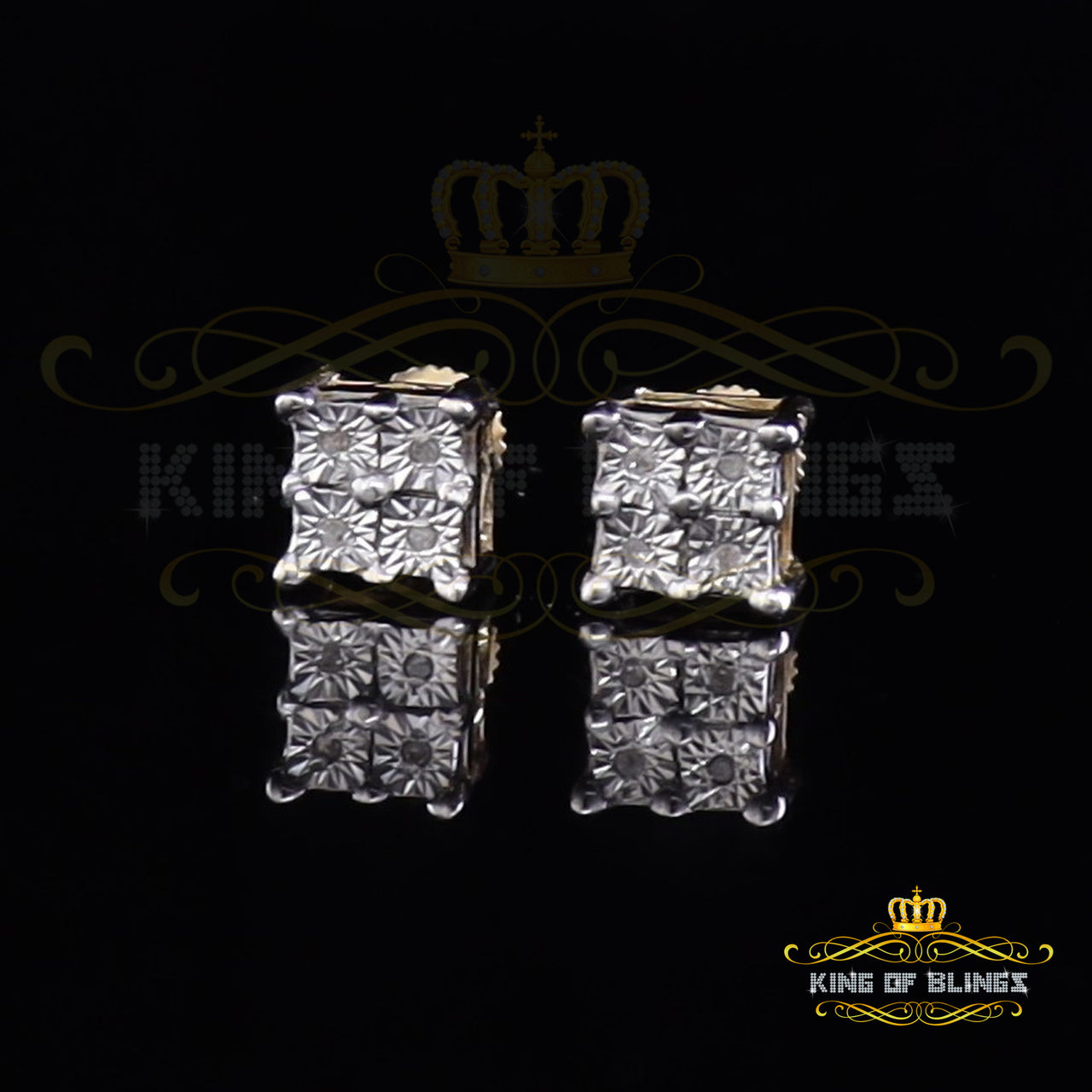 King of Blings-0.03ct Diamond Stud Earrings For Women Yellow 925 Sterling Silver Stud For Men KING OF BLINGS