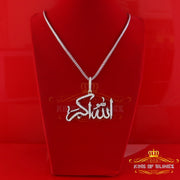 925 Sterling White Silver Allah hu-Akbar Pendant with 3.35ct Cubic Zirconia King of Blings