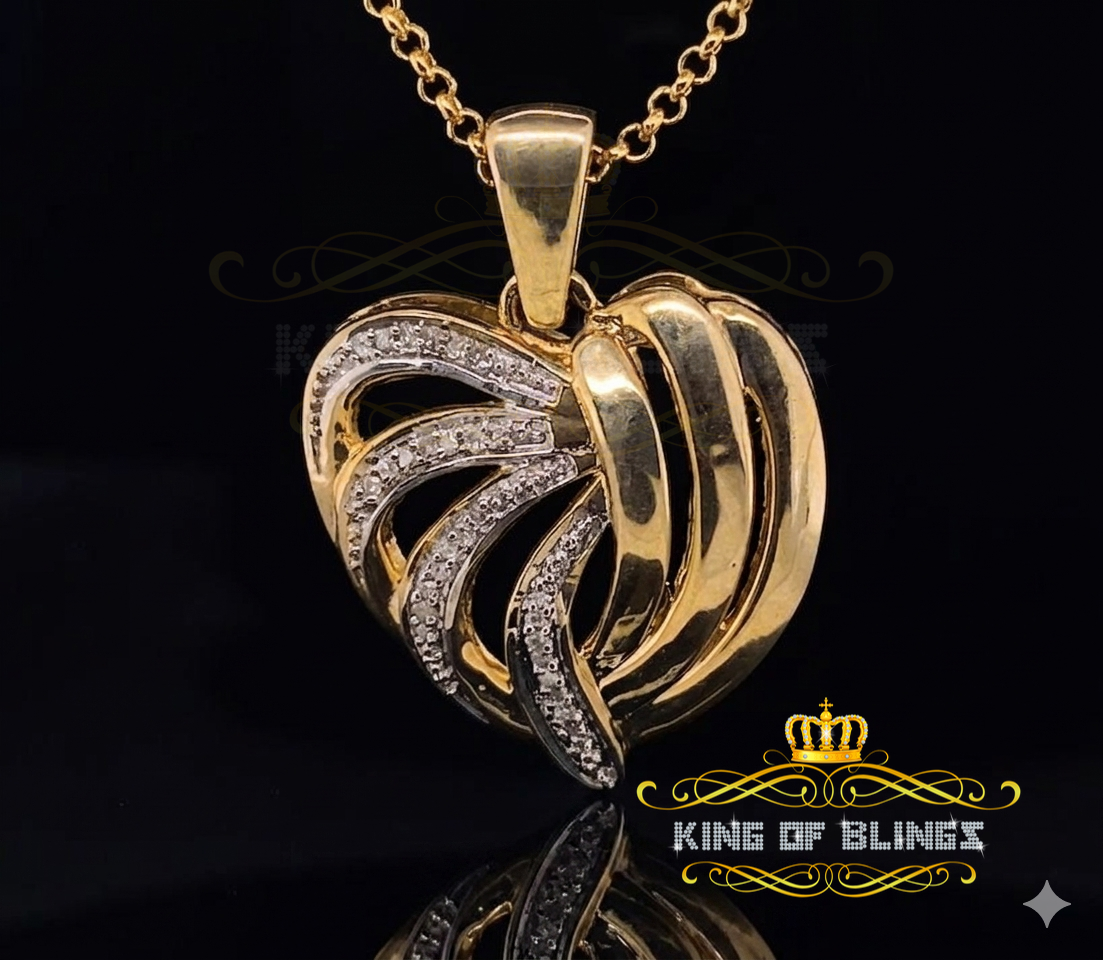 King Of Bling's Real 0.12ct Diamond 925 Sterling Silver HEART Charm Necklace Yellow Pendant KING OF BLINGS
