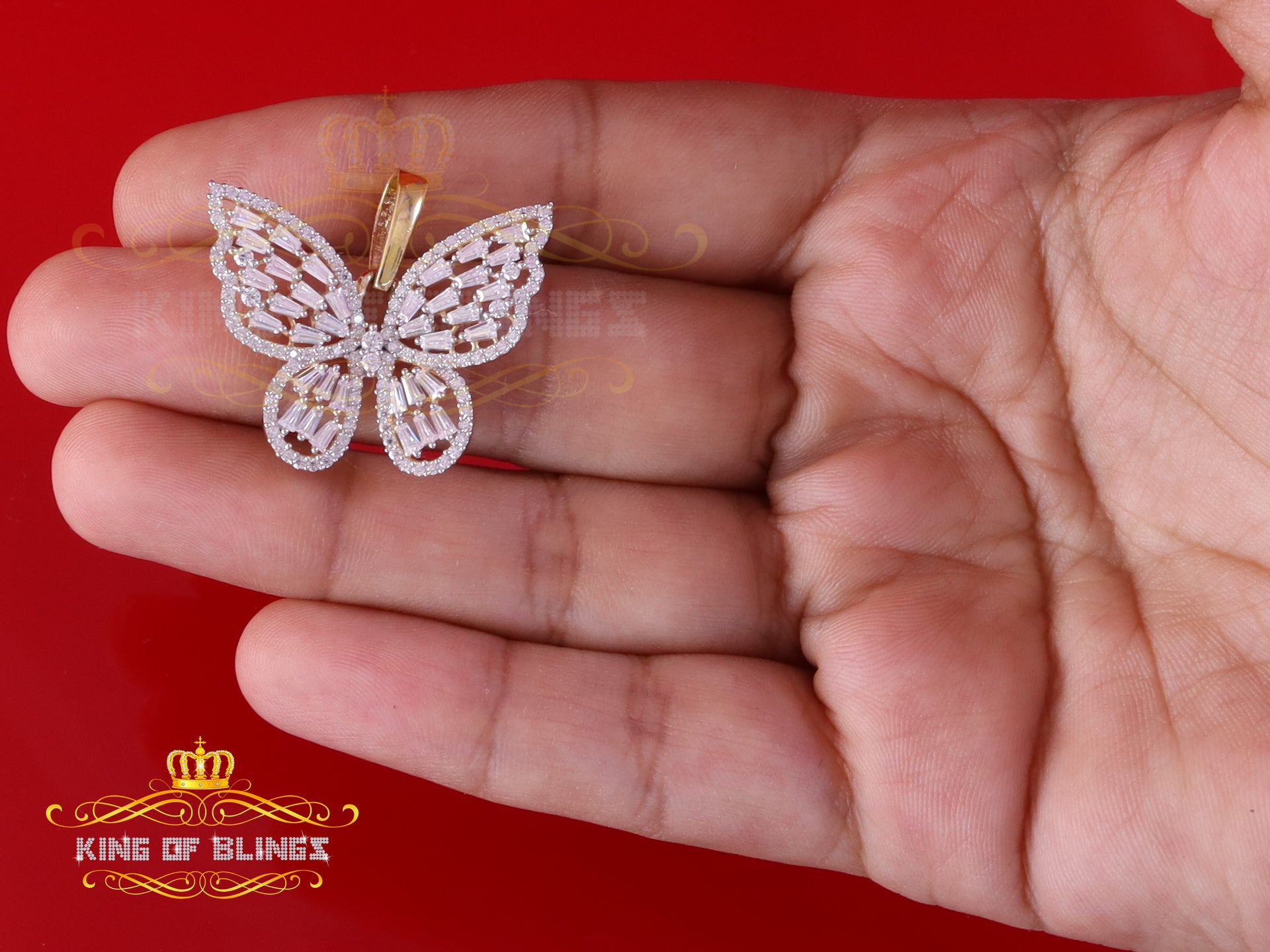 King Of Bling's Men's/Womens 925 Silver Yellow 1.75ct VVS 'D' Moissanite Butterfly Pendant KING OF BLINGS