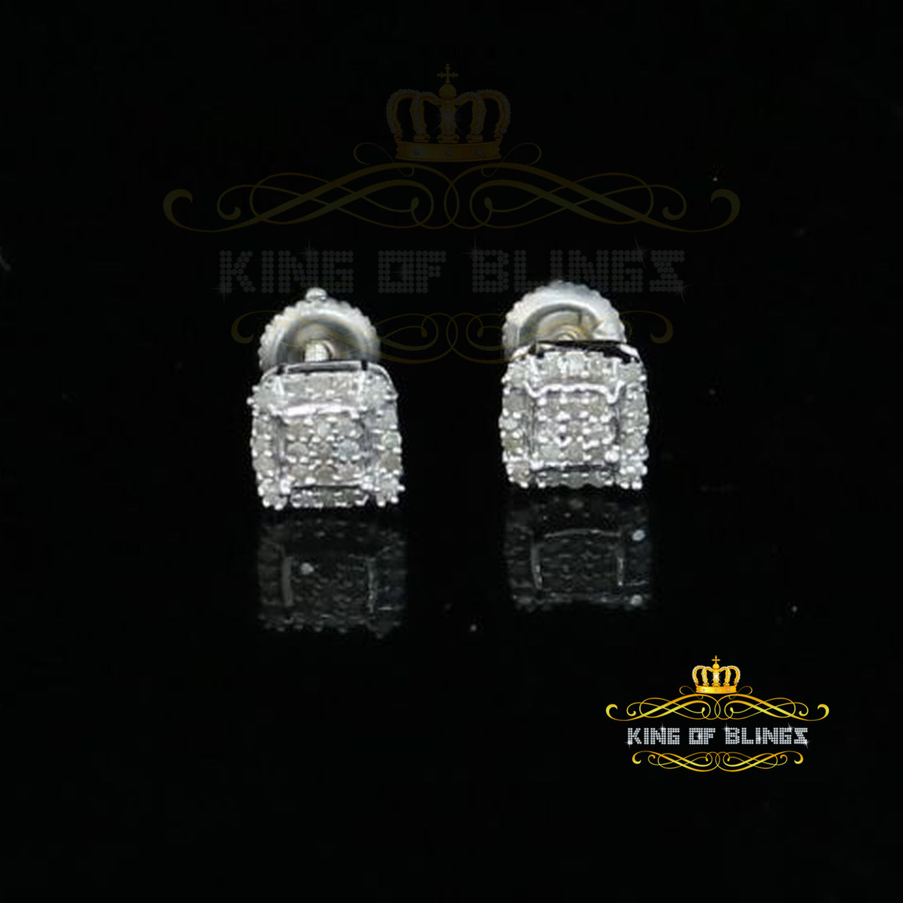 King Of Bling's 0.10ct Diamond 925 Sterling Silver White Square Earring For Men's / Women's