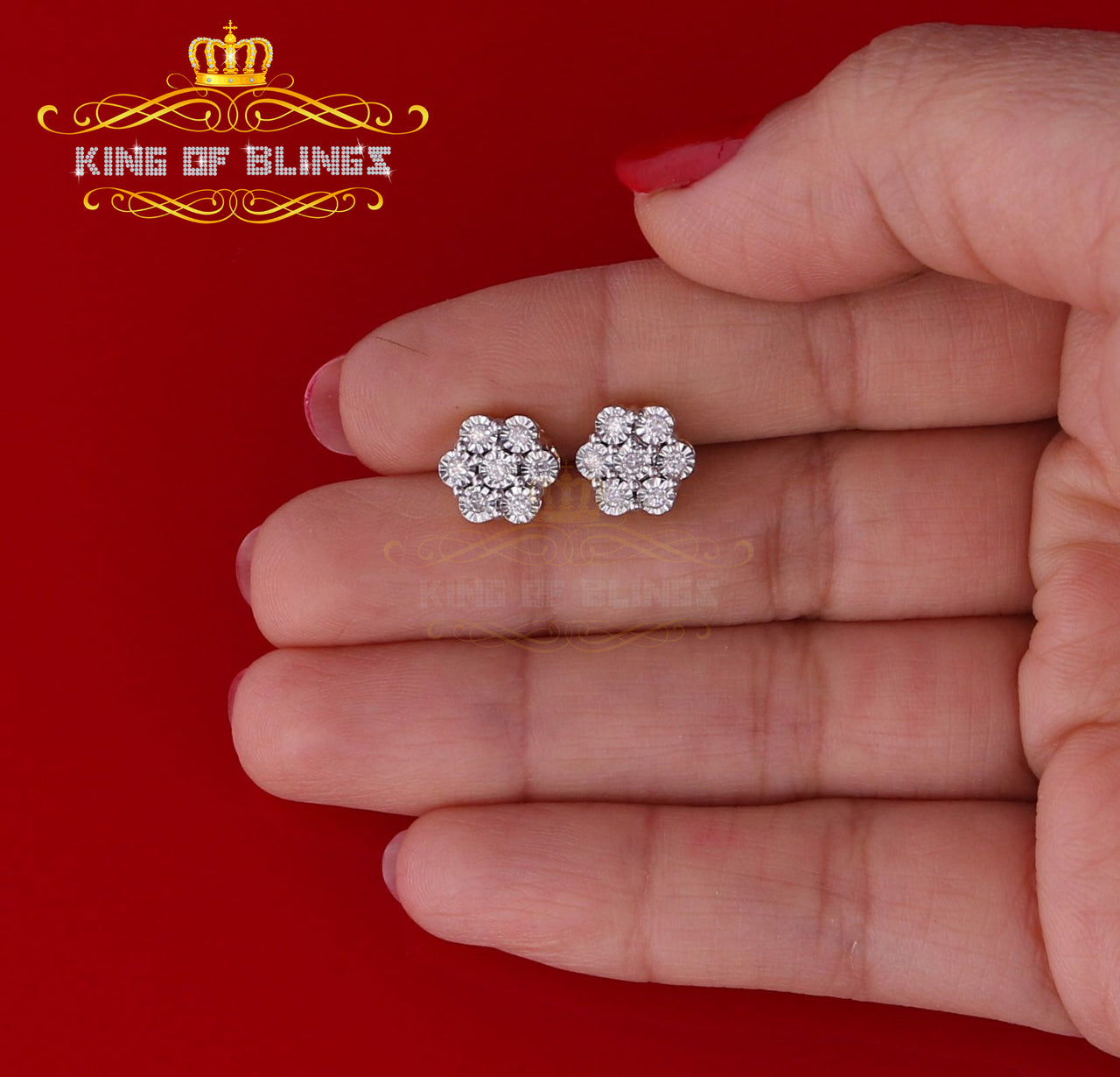 King of Blings-0.30ct Diamond 925 Sterling Silver Yellow Flower Earrings For Men's / Women's