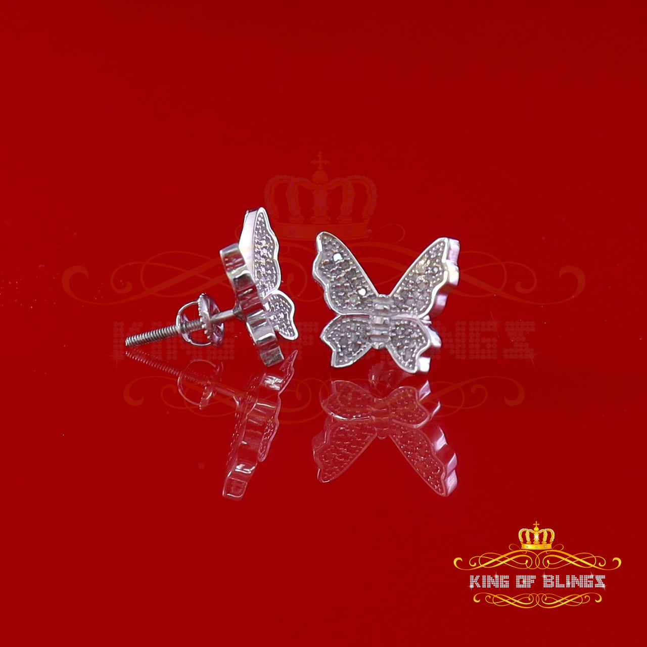 King Of Bling's Women's 0.25ct Real Diamond Butterfly Stud Earrings White 925 Sterling Silver