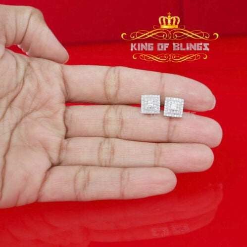King of Blings- Hip Hop 925 White Silver 1.12ct Cubic Zirconia Women's & Men's Square Earrings KING OF BLINGS