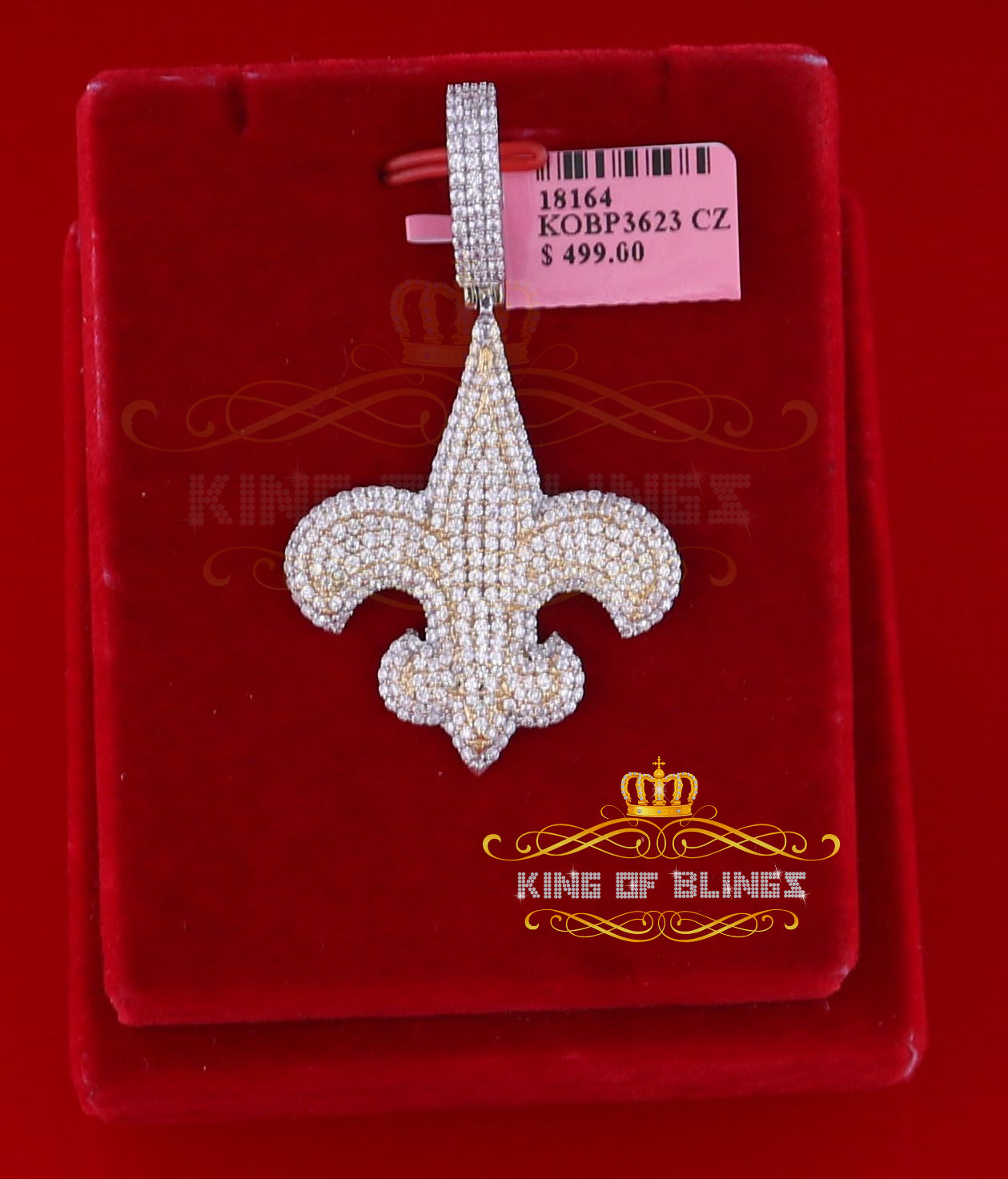 925 Sterling Silver Charm Fleur de Lis White Pendant with 4.65ct Cubic Zirconia KING OF BLINGS