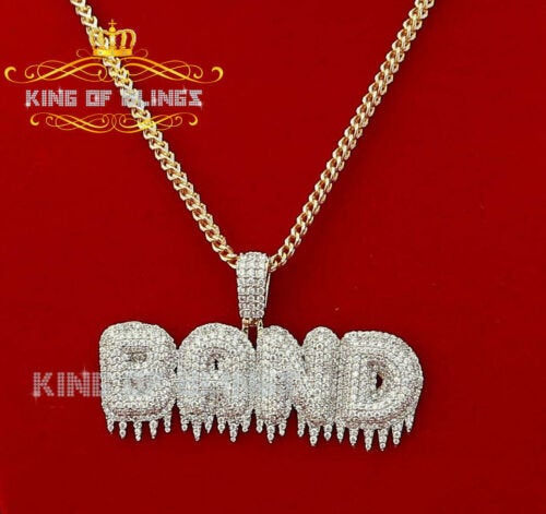 Yellow ''BAND" DRIOPPING 925 Sterling Silver Pendant 16.98ct Cubic Zirconia KING OF BLINGS