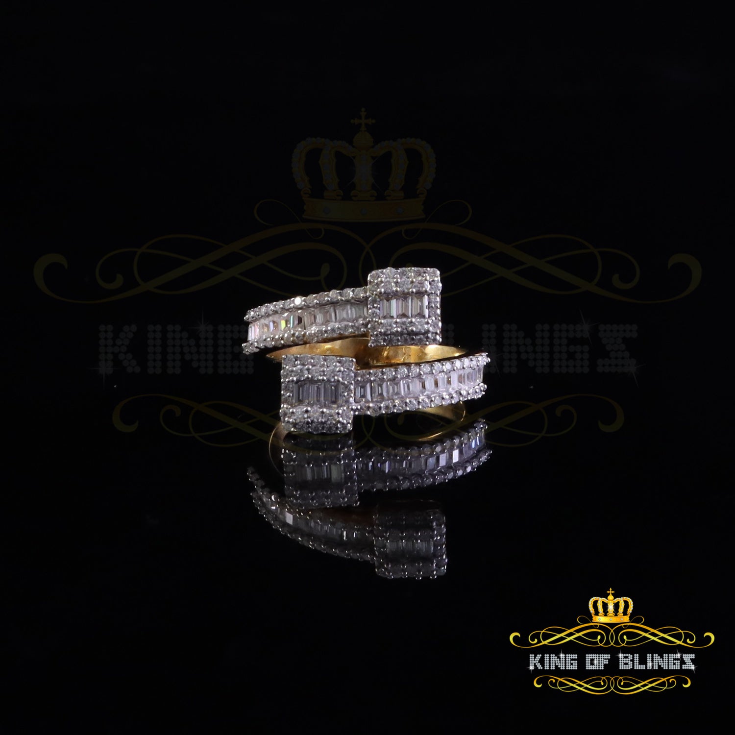 King of Bling's Womens 925 Sterling Yellow Silver 2.00ct VVS 'D' Moissanite Square Rings Size 8 King of Blings