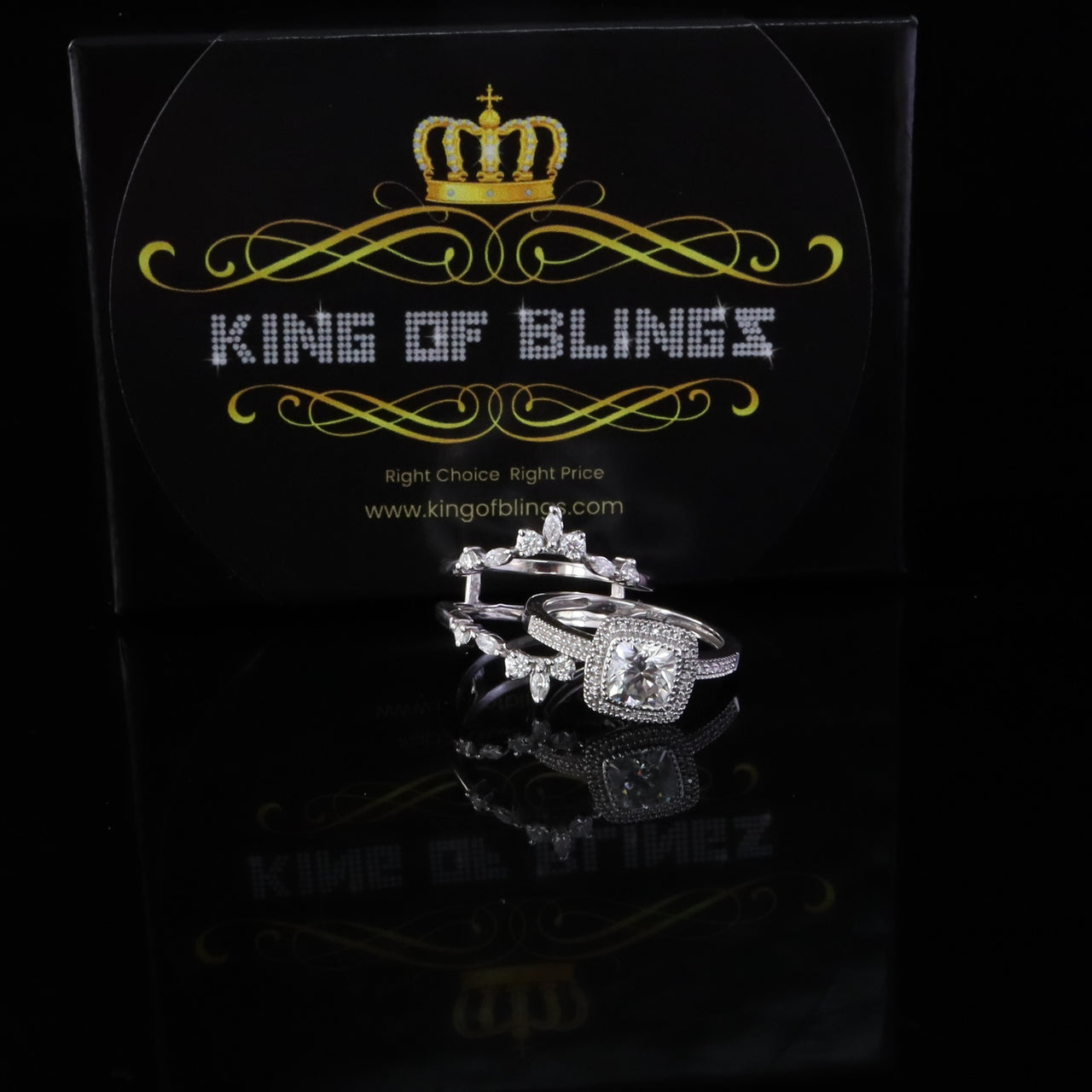 King Of Blings Enhancer Guard Wrap Insert Ring SZ7 White Silver 1.75ct VVS D Cushion Moissanite