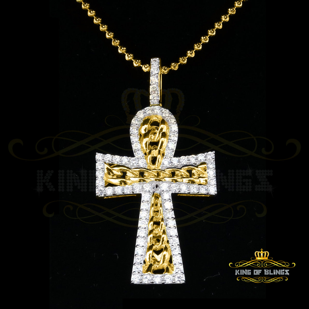 King of Bling's Yellow Sterling Silver Cross Pendant with 4.32ct Cubic Zirconia KING OF BLINGS