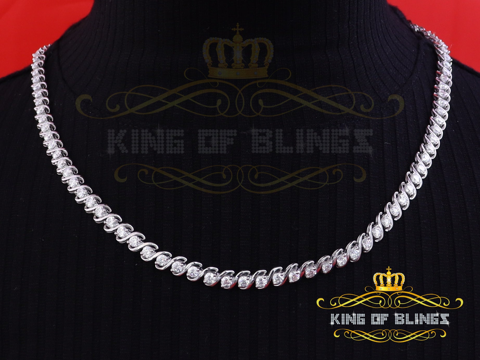 925 Silver White 20ct Moissanite Tennis Men's Necklace size 21.5 inch & Widt 6mm KING OF BLINGS