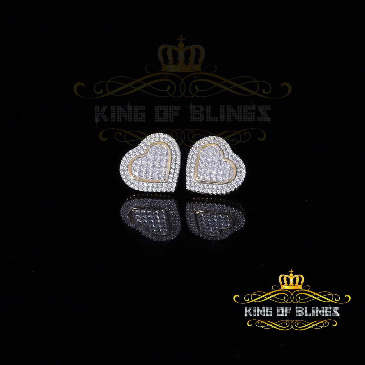 King of Bling's HIp Hop Yellow Sterling Silver Women's & Men 1.44ct Cubic Zirconia Heart Earring