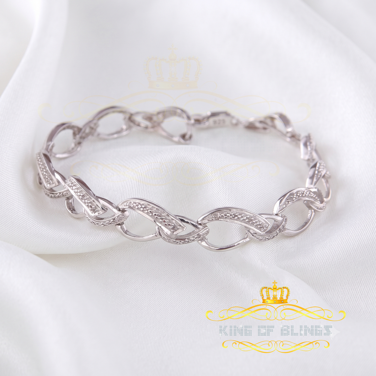 King Of Bling's 925 Silver White 0.20CT Real Diamonds Fancy Style Men's/Womens Bracelet Size 7'' KING OF BLINGS