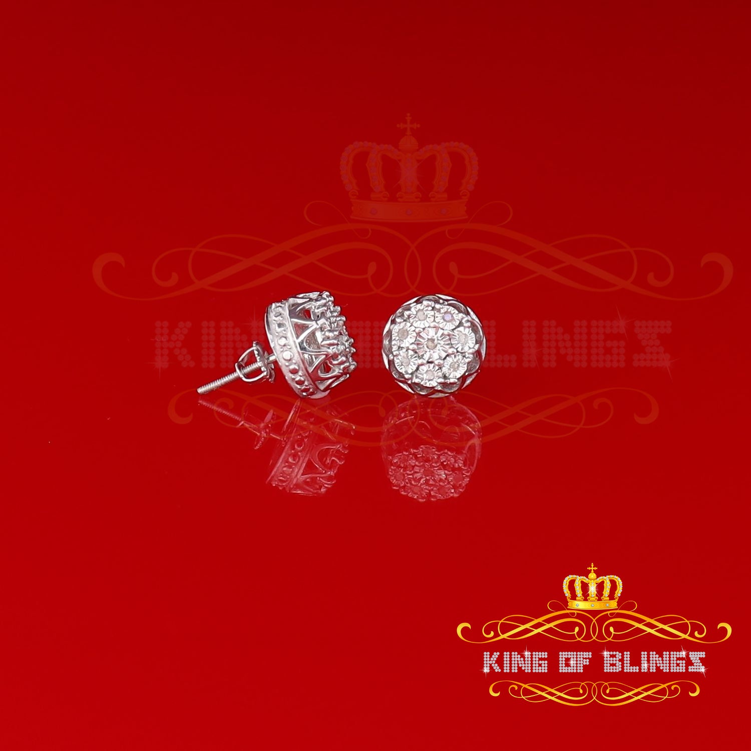 King Of Bling's 925 Sterling Silver White 0.07ct Diamond For Men's & Women's Floral Earrings KING OF BLINGS