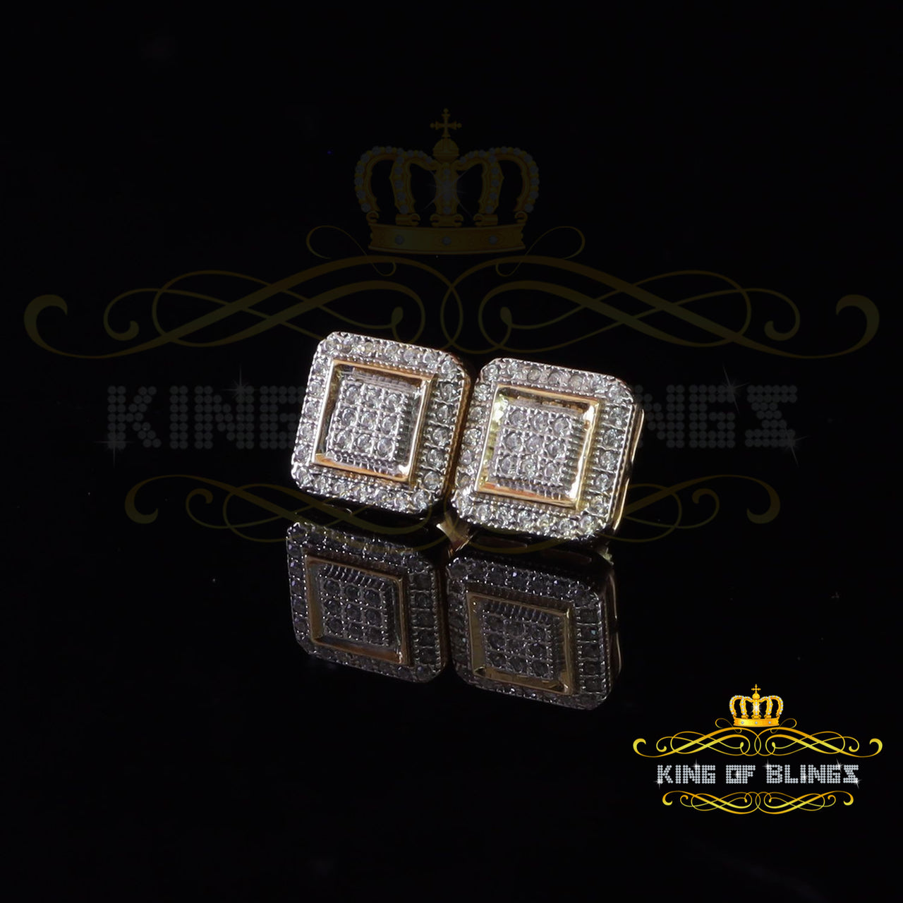 King of Bling's Aretes Para Hombre Yellow Silver 0.66ct Cubic Zirconia Square Women's Earrings