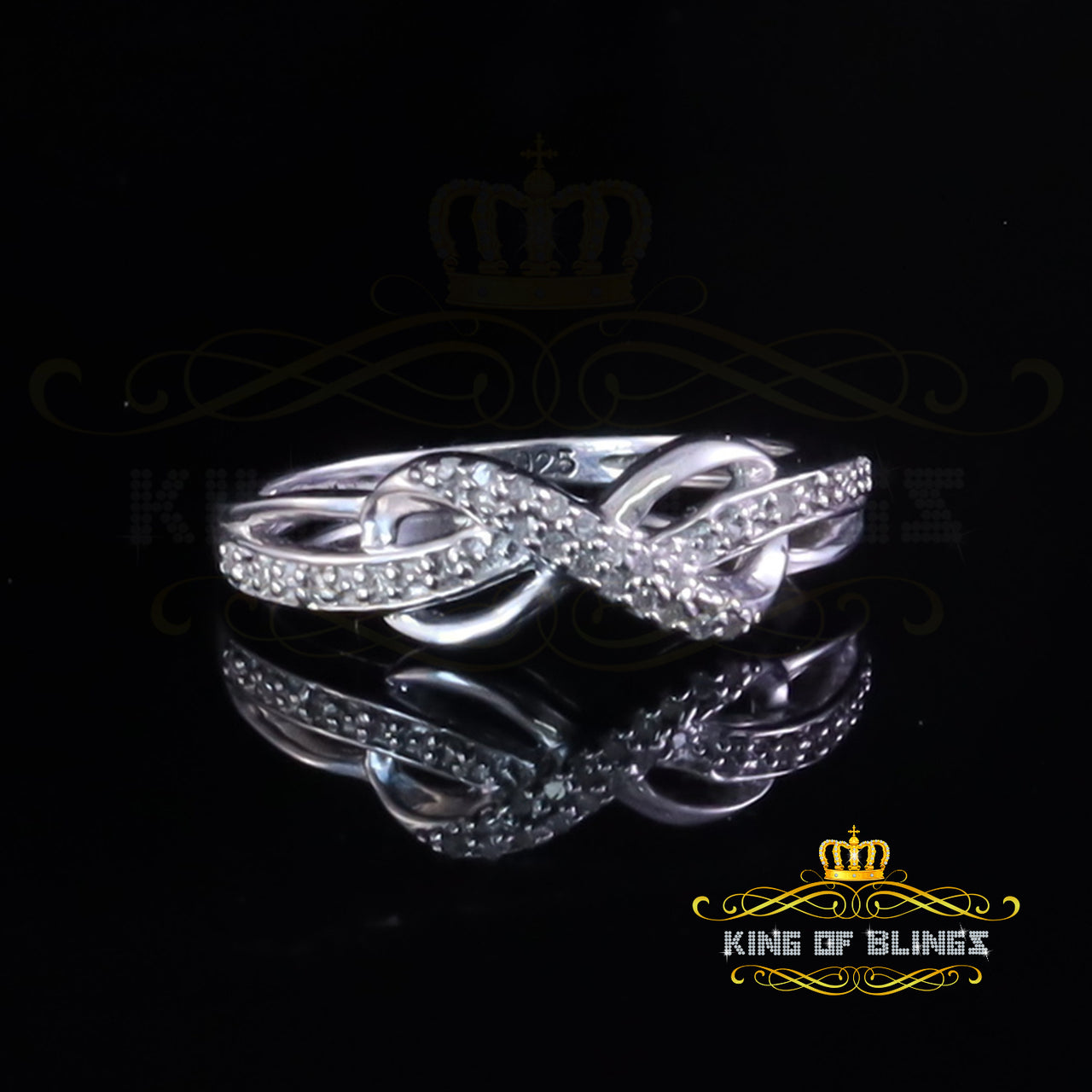 King Of Bling's 925 Sterling Silver Round 0.15ct Diamond White Infinity Rings Size 6 For Women