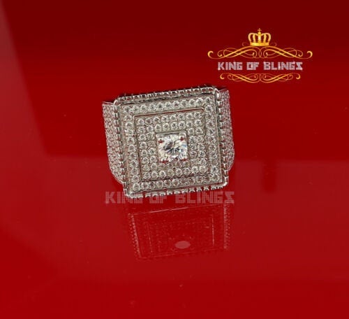 6.30ct Cubic Zirconia White Silver Square Men's Adjustable Ring From SZ 10 to 12 KING OF BLINGS