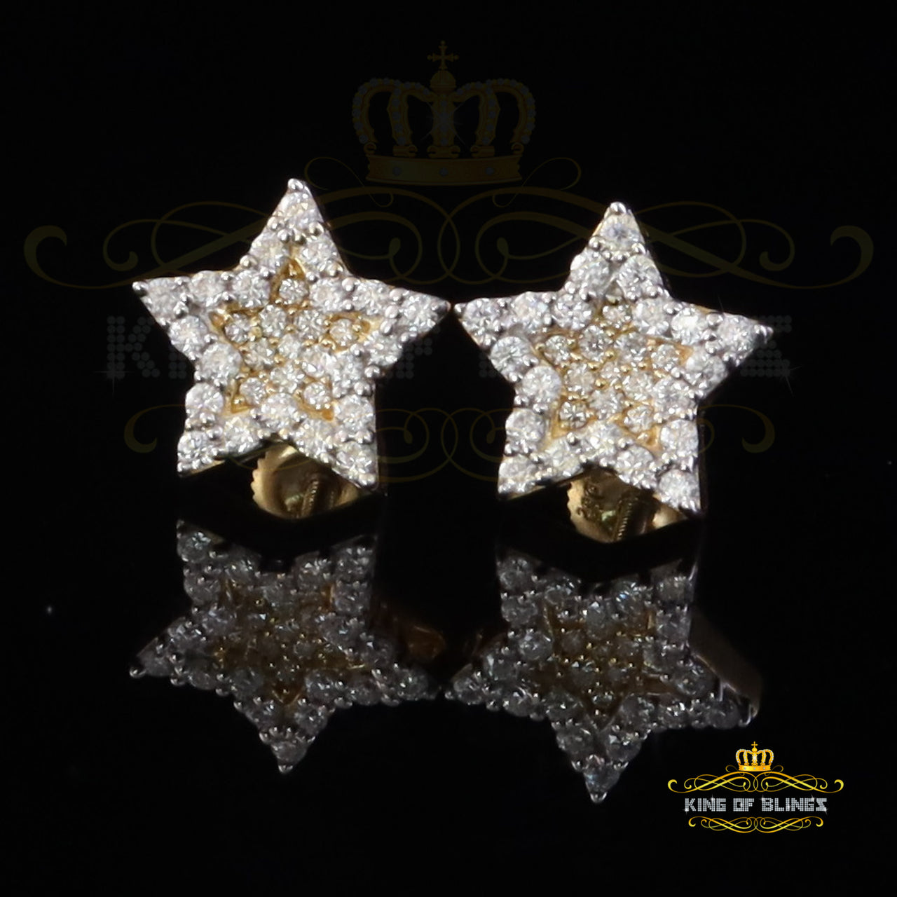 King  of Bling's 925 Yellow Silver 0.66ct VVS 'D' Moissanite Star Stud Earring Men's/Womens King of Blings